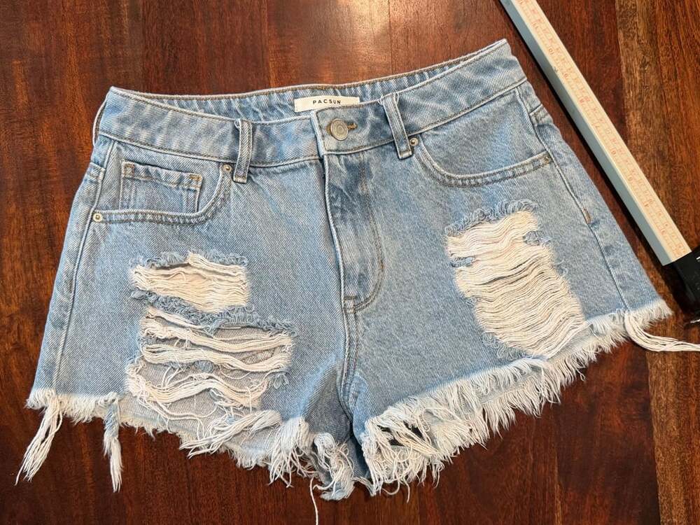 PacSun High Rise Festival Distressed Raw Hem Denim Shorts Size 27